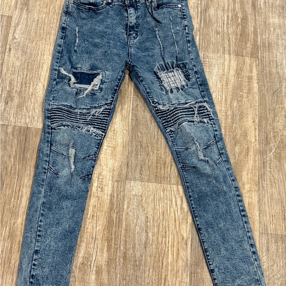 Distressed Blue Skinny Jeans